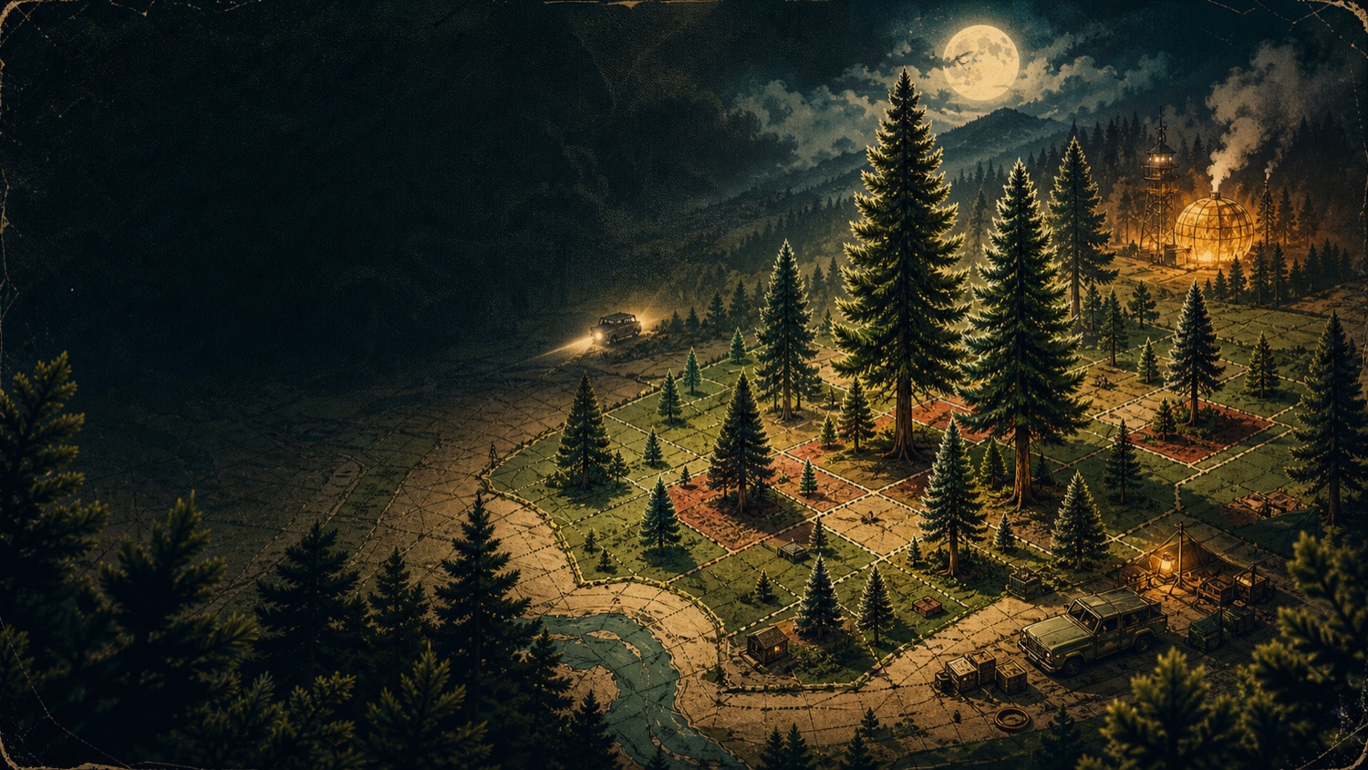 County forest map with illegal pine tracts under work lights